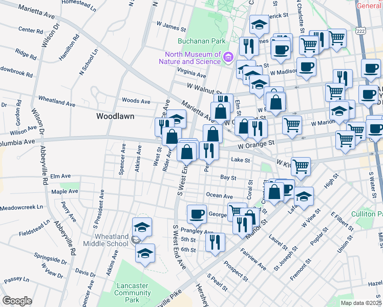 map of restaurants, bars, coffee shops, grocery stores, and more near 834 Pennsylvania 462 in Lancaster