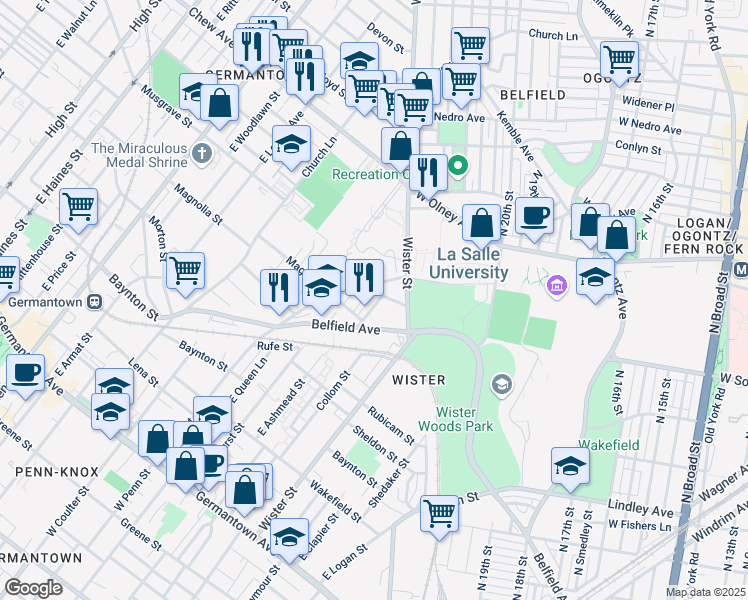 map of restaurants, bars, coffee shops, grocery stores, and more near 525 Armstrong Street in Philadelphia