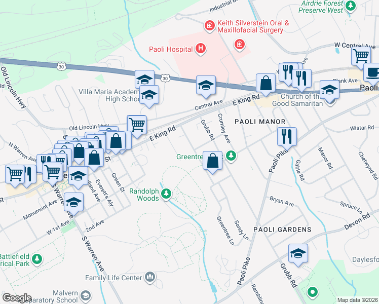 map of restaurants, bars, coffee shops, grocery stores, and more near 14 Duffryn Avenue in Malvern