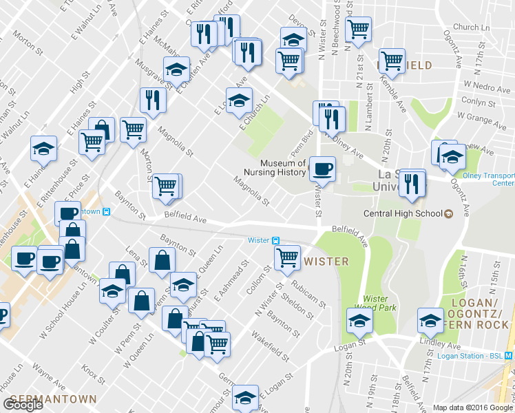 map of restaurants, bars, coffee shops, grocery stores, and more near 482 E Penn St in Philadelphia