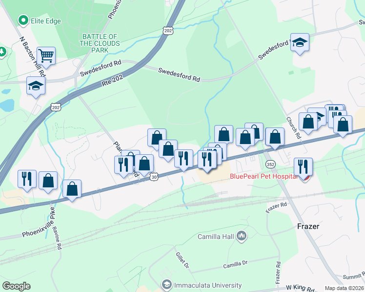 map of restaurants, bars, coffee shops, grocery stores, and more near 37 Coffman Avenue in Malvern