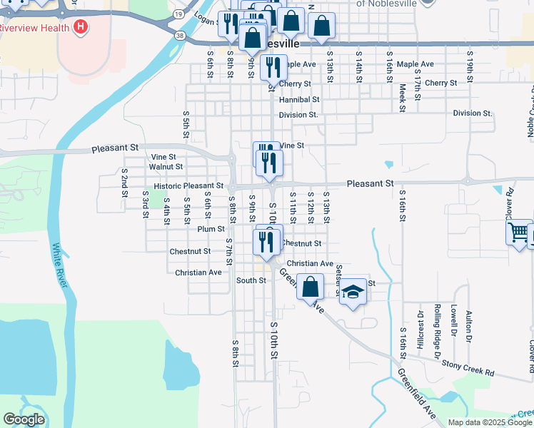 map of restaurants, bars, coffee shops, grocery stores, and more near 908 South 9th Street in Noblesville