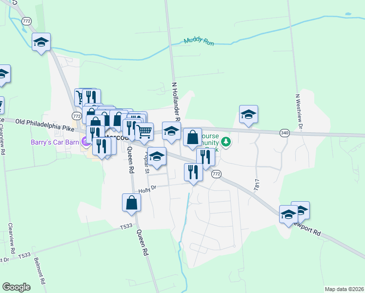 map of restaurants, bars, coffee shops, grocery stores, and more near 160 Hollander Road in Gordonville