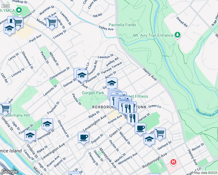 map of restaurants, bars, coffee shops, grocery stores, and more near 519 Gates Street in Philadelphia