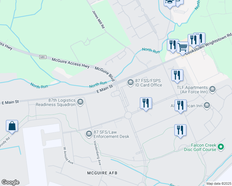 map of restaurants, bars, coffee shops, grocery stores, and more near 3009 East Main Street in Wrightstown