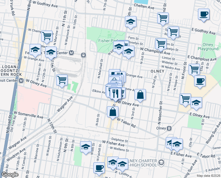 map of restaurants, bars, coffee shops, grocery stores, and more near 5656 North 5th Street in Philadelphia