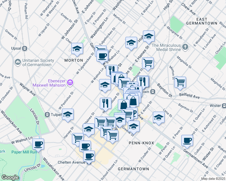 map of restaurants, bars, coffee shops, grocery stores, and more near in Philadelphia