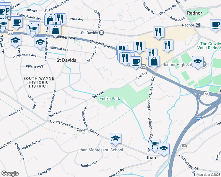 map of restaurants, bars, coffee shops, grocery stores, and more near 204 Devon State Road in Devon