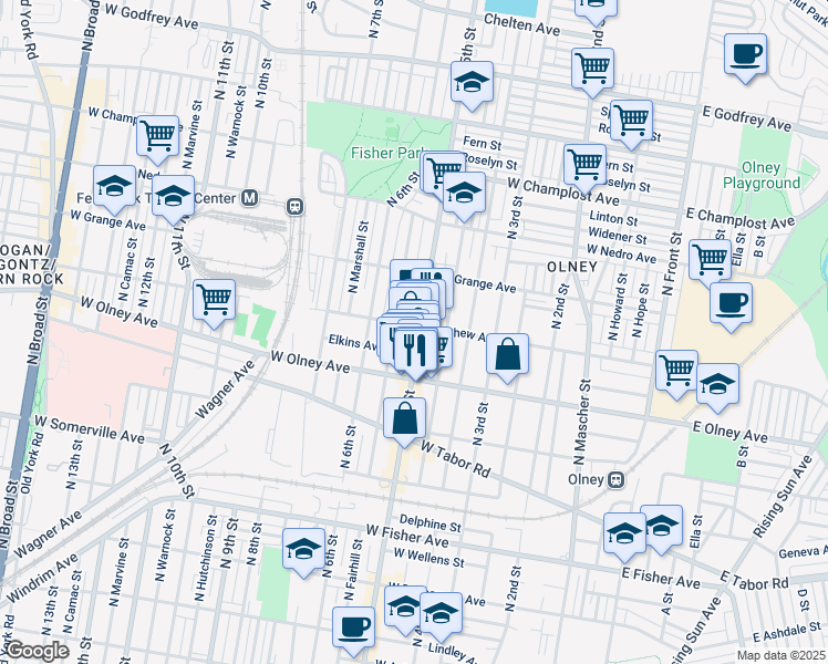 map of restaurants, bars, coffee shops, grocery stores, and more near 5656 North 5th Street in Philadelphia