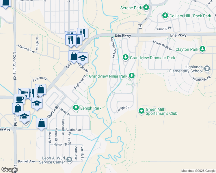 map of restaurants, bars, coffee shops, grocery stores, and more near 376 Montgomery Drive in Erie