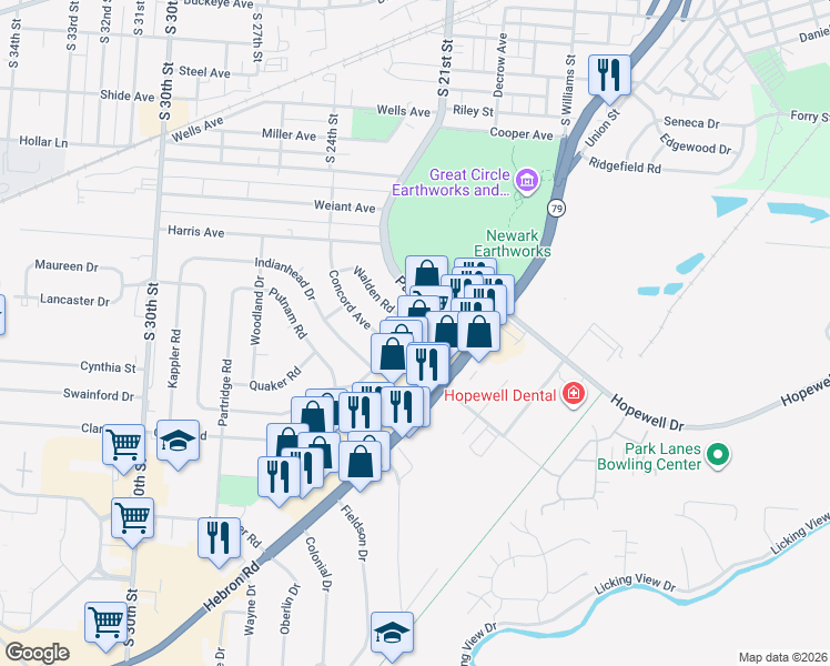 map of restaurants, bars, coffee shops, grocery stores, and more near 251 Fieldpoint Road in Heath