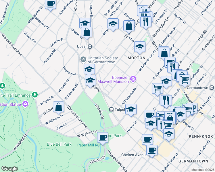 map of restaurants, bars, coffee shops, grocery stores, and more near 6318 Moylan Street in Philadelphia