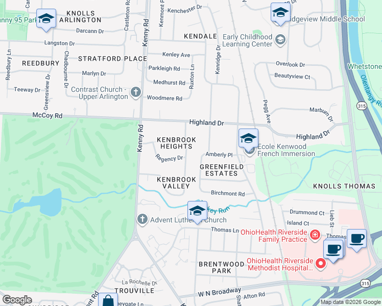 map of restaurants, bars, coffee shops, grocery stores, and more near 3880 Criswell Drive in Columbus