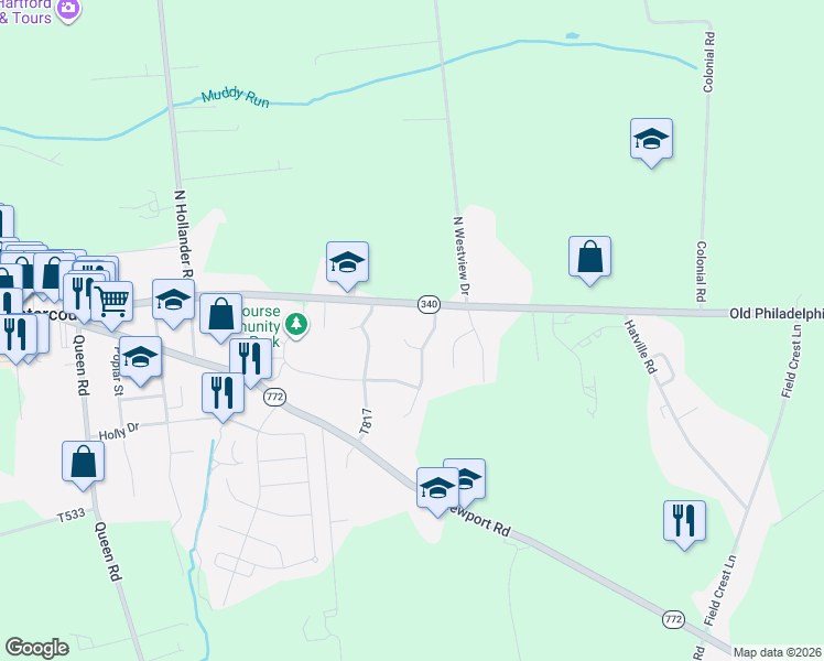 map of restaurants, bars, coffee shops, grocery stores, and more near 3 Canterbury Pl in Gordonville