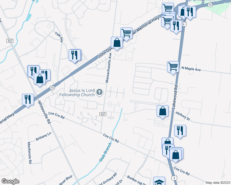 map of restaurants, bars, coffee shops, grocery stores, and more near 2243 Massachusetts Avenue in Toms River