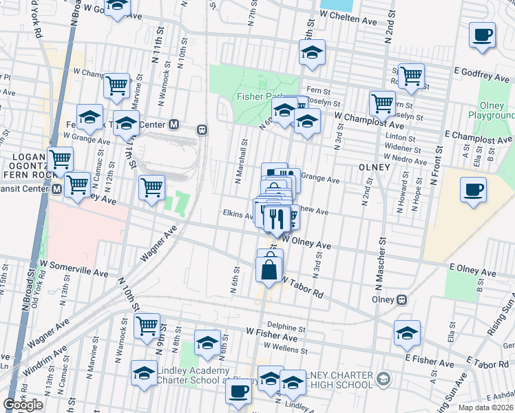 map of restaurants, bars, coffee shops, grocery stores, and more near 546 West Chew Avenue in Philadelphia