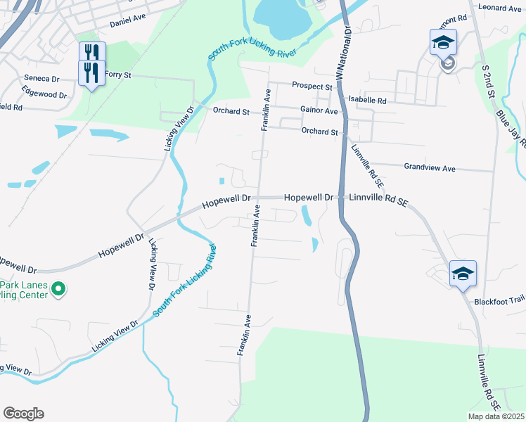 map of restaurants, bars, coffee shops, grocery stores, and more near 520 Franklin Avenue in Heath