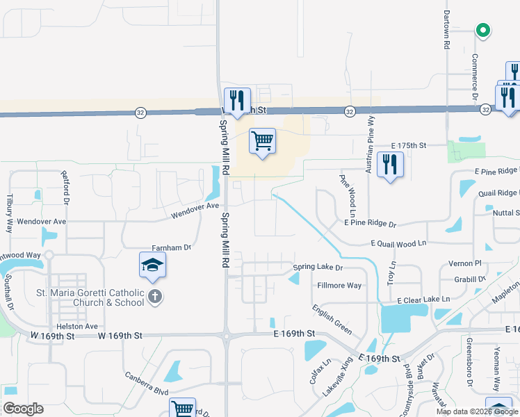 map of restaurants, bars, coffee shops, grocery stores, and more near 17339 Lillian Street in Westfield
