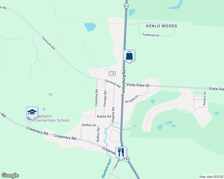 map of restaurants, bars, coffee shops, grocery stores, and more near 6265 Virginia Road in Nashport