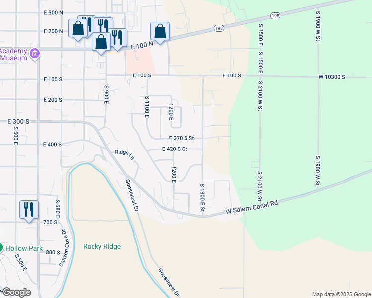 map of restaurants, bars, coffee shops, grocery stores, and more near 1240 East in Payson