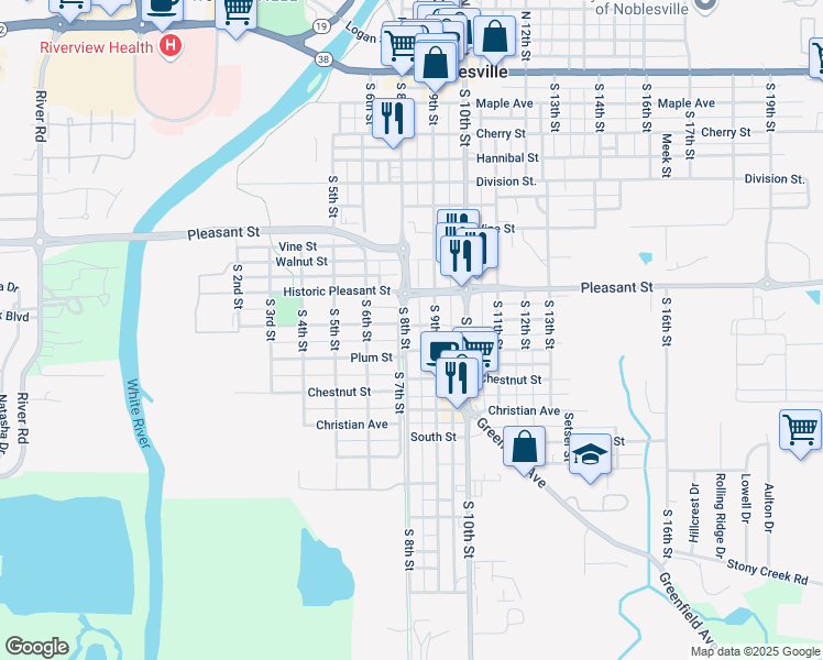 map of restaurants, bars, coffee shops, grocery stores, and more near 908 South 8th Street in Noblesville