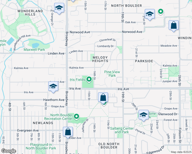 map of restaurants, bars, coffee shops, grocery stores, and more near 3484 16th Street in Boulder