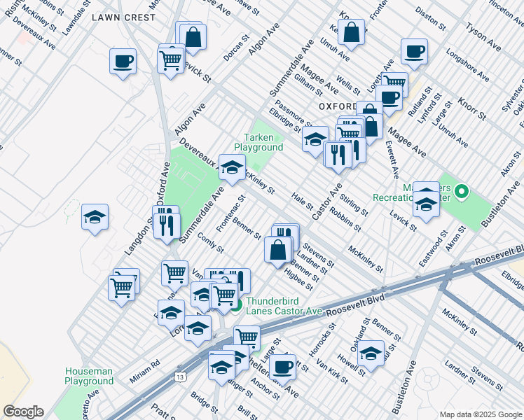 map of restaurants, bars, coffee shops, grocery stores, and more near 6140 Belden Street in Philadelphia