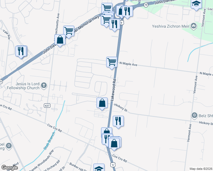 map of restaurants, bars, coffee shops, grocery stores, and more near 1715 Stallion Circle East in Toms River