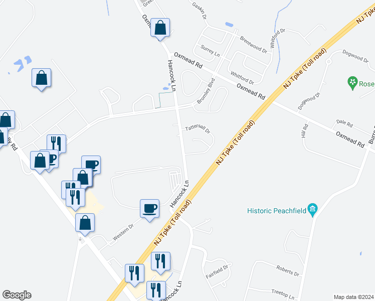 map of restaurants, bars, coffee shops, grocery stores, and more near 114 Tattersall Drive in Burlington