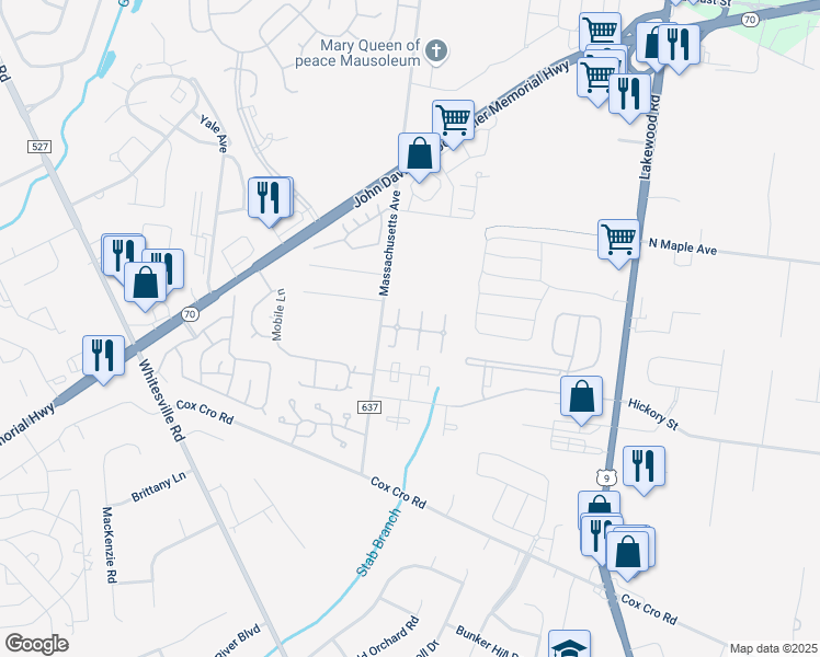 map of restaurants, bars, coffee shops, grocery stores, and more near Dover Chase Boulevard in Toms River