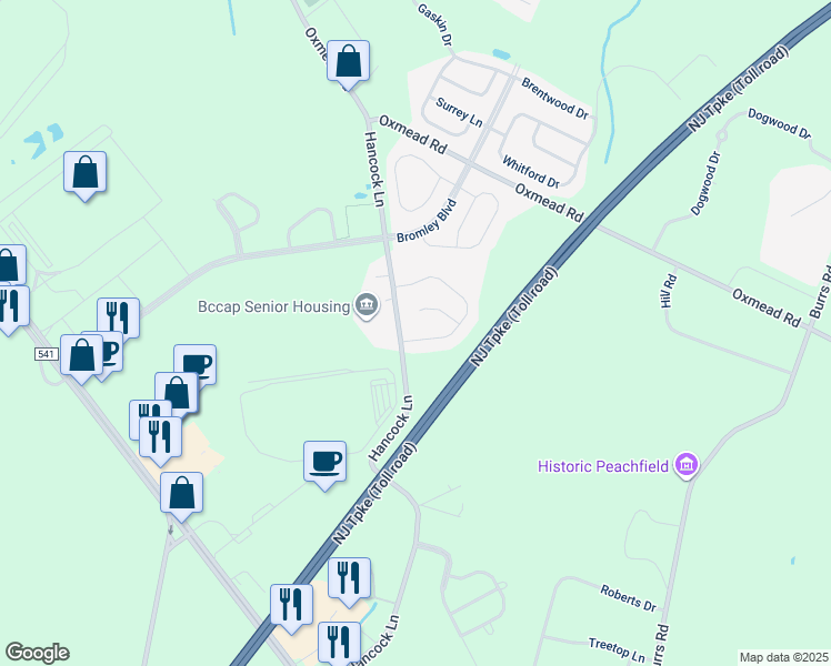 map of restaurants, bars, coffee shops, grocery stores, and more near 108 Tattersall Drive in Burlington