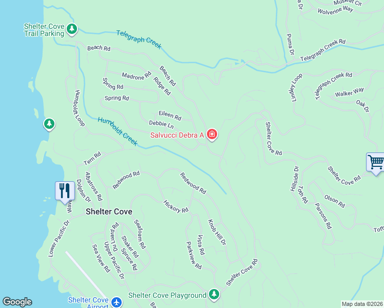 map of restaurants, bars, coffee shops, grocery stores, and more near 38 Spring Rd in Whitethorn