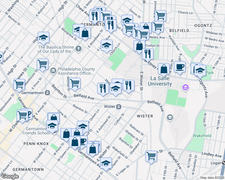 map of restaurants, bars, coffee shops, grocery stores, and more near in Philadelphia