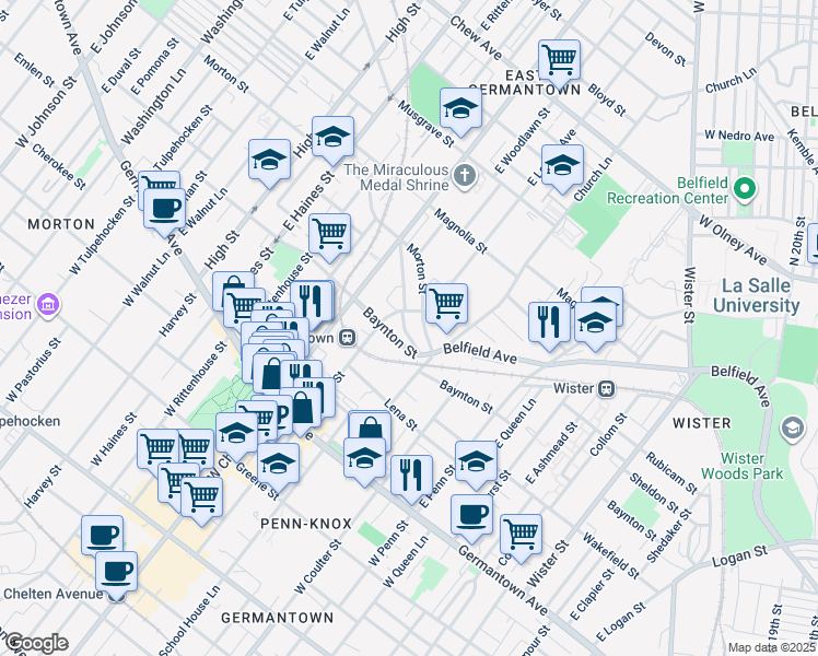 map of restaurants, bars, coffee shops, grocery stores, and more near 5549 Heiskell Street in Philadelphia