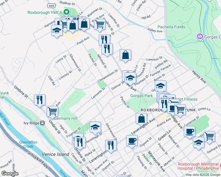 map of restaurants, bars, coffee shops, grocery stores, and more near 377 Lemonte Street in Philadelphia