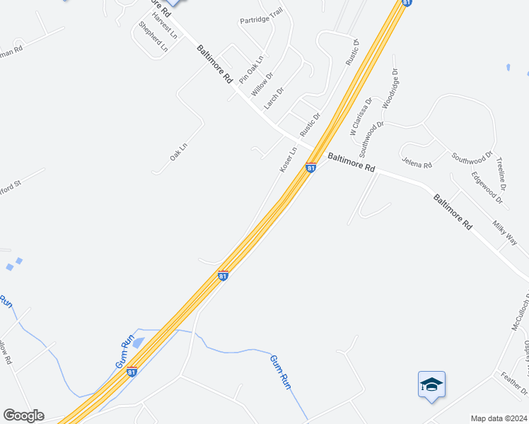map of restaurants, bars, coffee shops, grocery stores, and more near 36 Koser Lane in Shippensburg