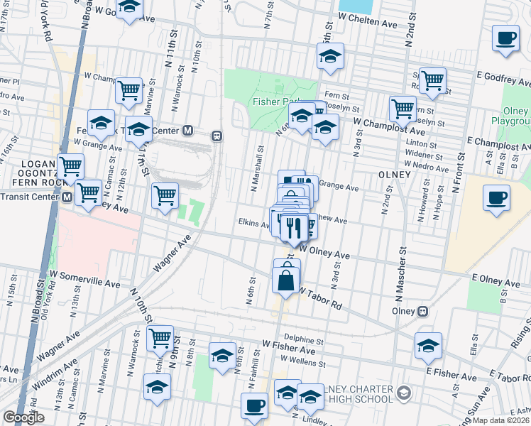 map of restaurants, bars, coffee shops, grocery stores, and more near 546 West Chew Avenue in Philadelphia