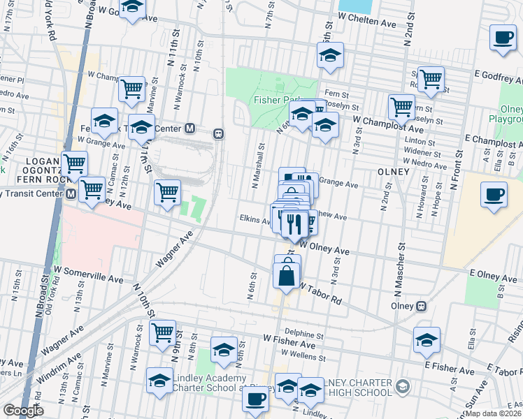 map of restaurants, bars, coffee shops, grocery stores, and more near 546 West Chew Avenue in Philadelphia