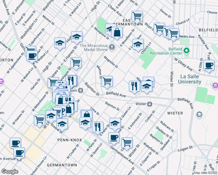 map of restaurants, bars, coffee shops, grocery stores, and more near 5524 Osceola Street in Philadelphia