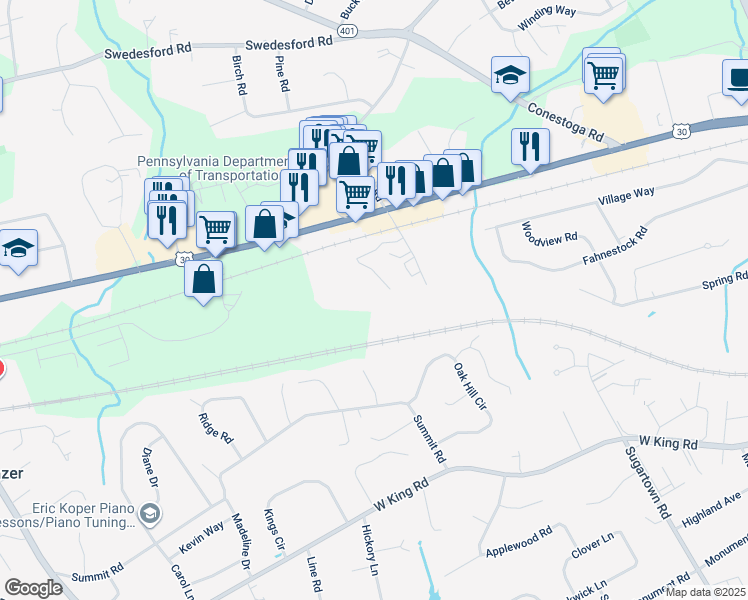 map of restaurants, bars, coffee shops, grocery stores, and more near in Malvern