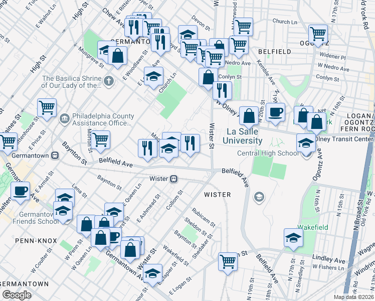 map of restaurants, bars, coffee shops, grocery stores, and more near 528 East Bringhurst Street in Philadelphia