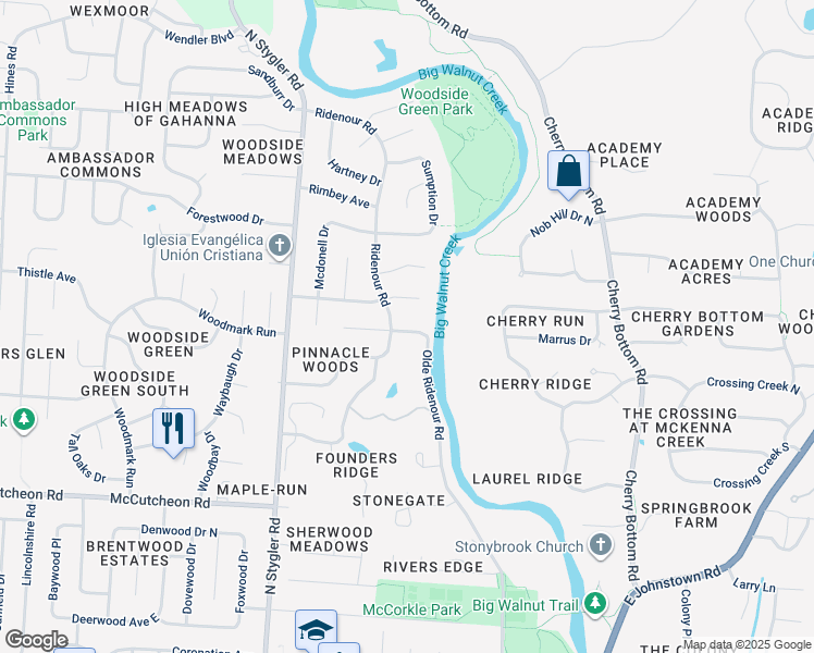 map of restaurants, bars, coffee shops, grocery stores, and more near 214 Carlin Court East in Columbus