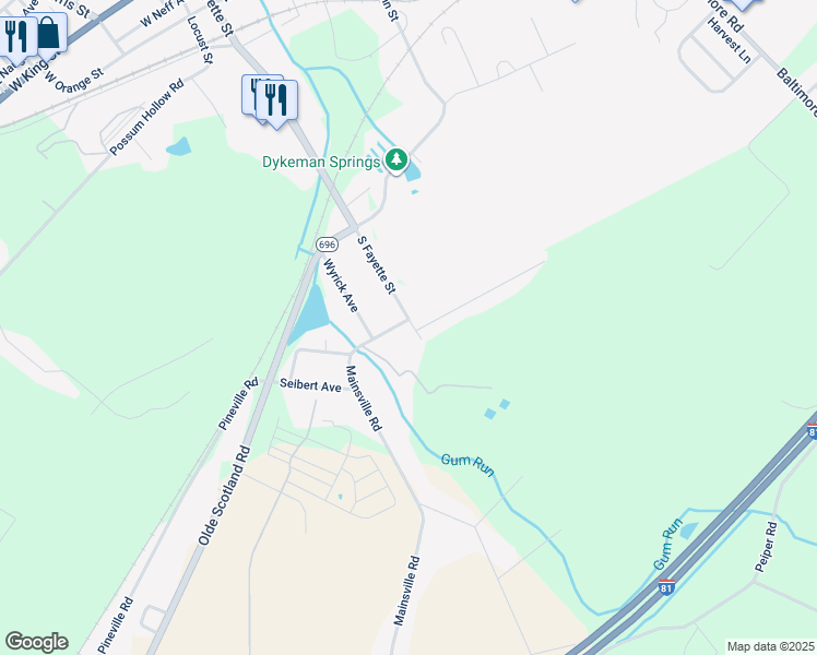 map of restaurants, bars, coffee shops, grocery stores, and more near 1 Mainsville Road in Shippensburg