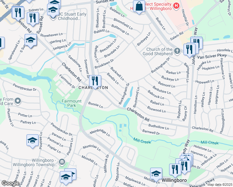 map of restaurants, bars, coffee shops, grocery stores, and more near 11 Brunswick Lane in Willingboro