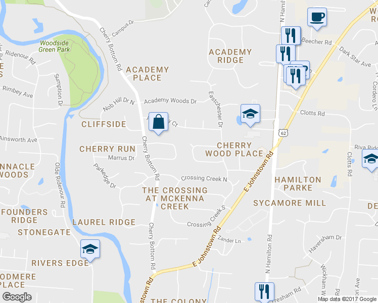 map of restaurants, bars, coffee shops, grocery stores, and more near 209 Cherrystone Drive South in Columbus