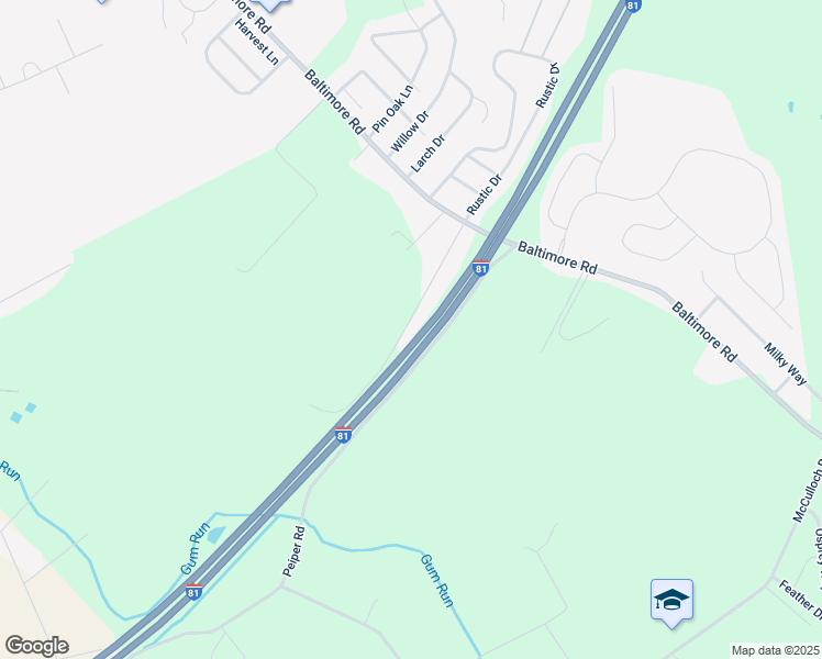 map of restaurants, bars, coffee shops, grocery stores, and more near 36 Koser Lane in Shippensburg