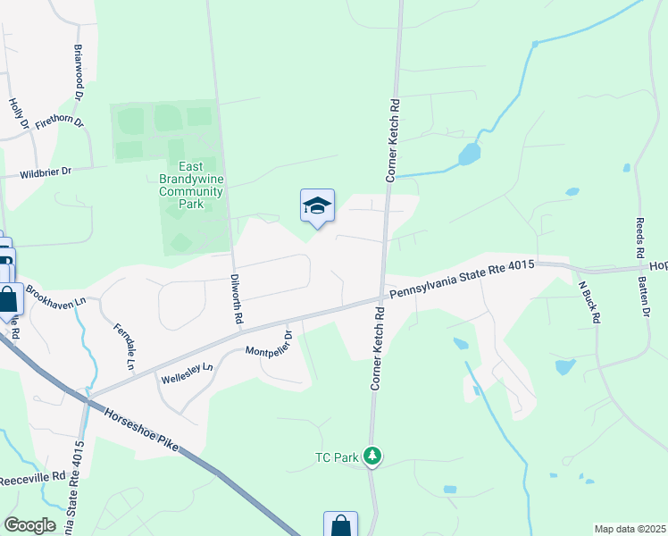 map of restaurants, bars, coffee shops, grocery stores, and more near 484 Hopewell Rd in Downingtown