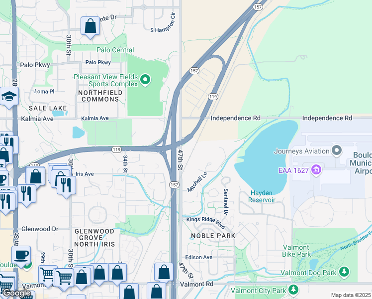 map of restaurants, bars, coffee shops, grocery stores, and more near in Boulder