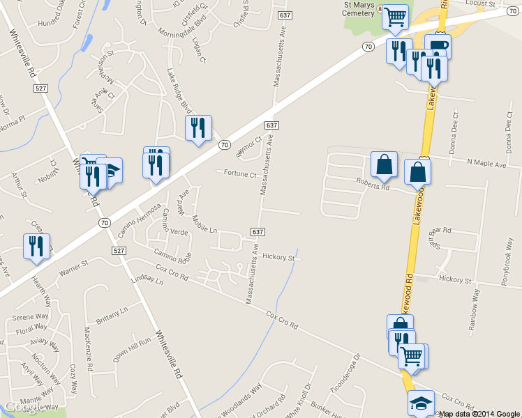 map of restaurants, bars, coffee shops, grocery stores, and more near Dover Chase Boulevard in Toms River