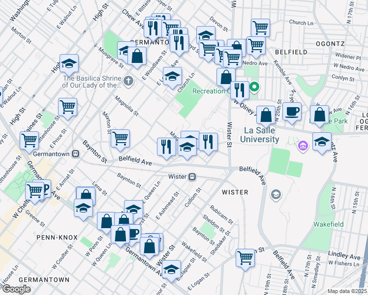 map of restaurants, bars, coffee shops, grocery stores, and more near in Philadelphia